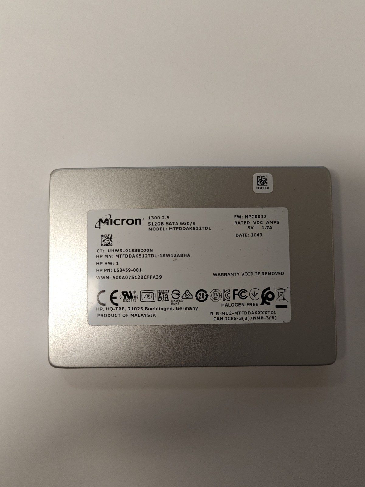 Micron 2.5″ 1300 512GB SATA 6Gb/s SSD MTFDDAK512TDL Solid State Drive