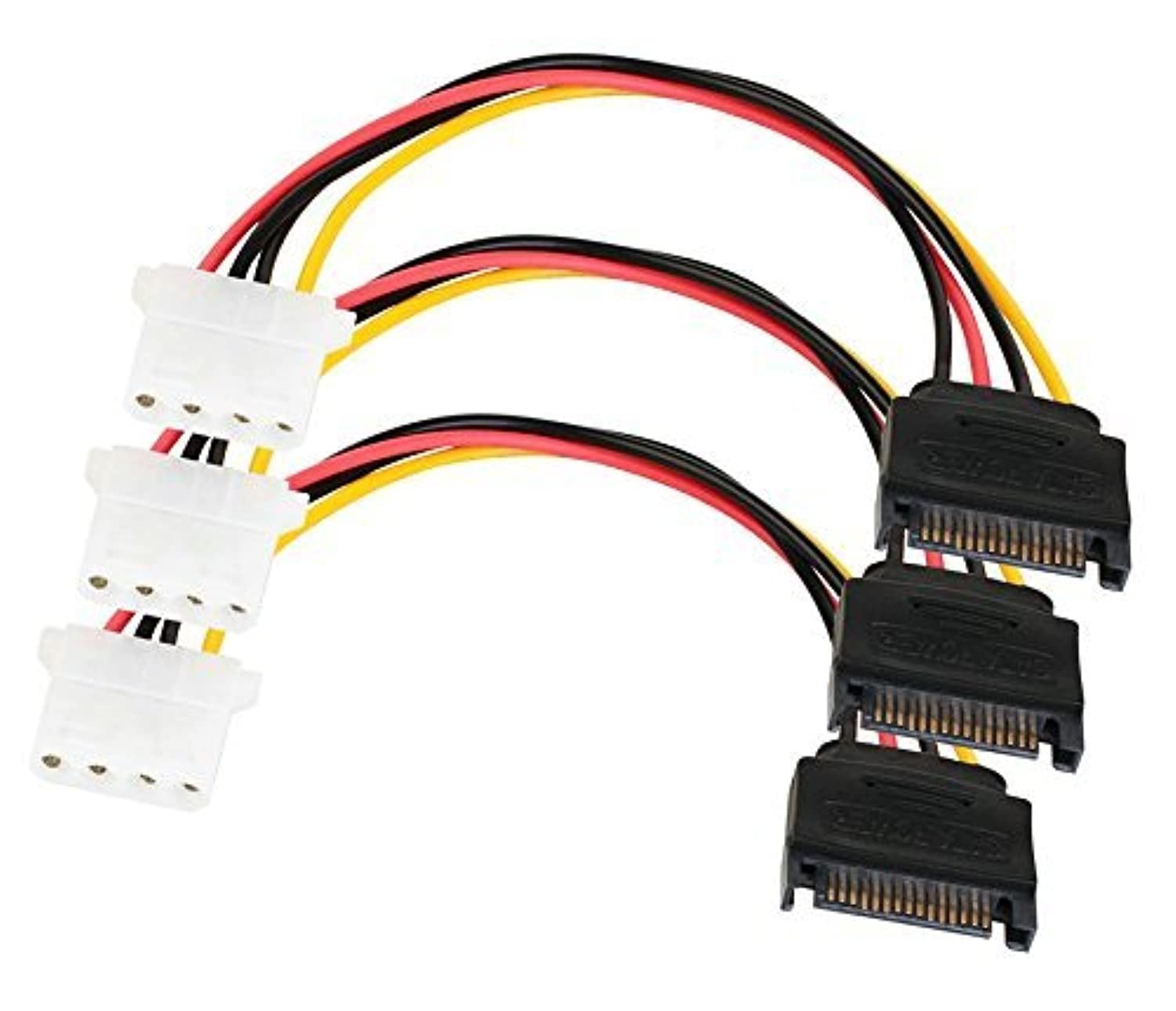 SATA 15 Pin Male to 4-Pin Molex Female Power Cable – 3 Pack of 7-inch Cords