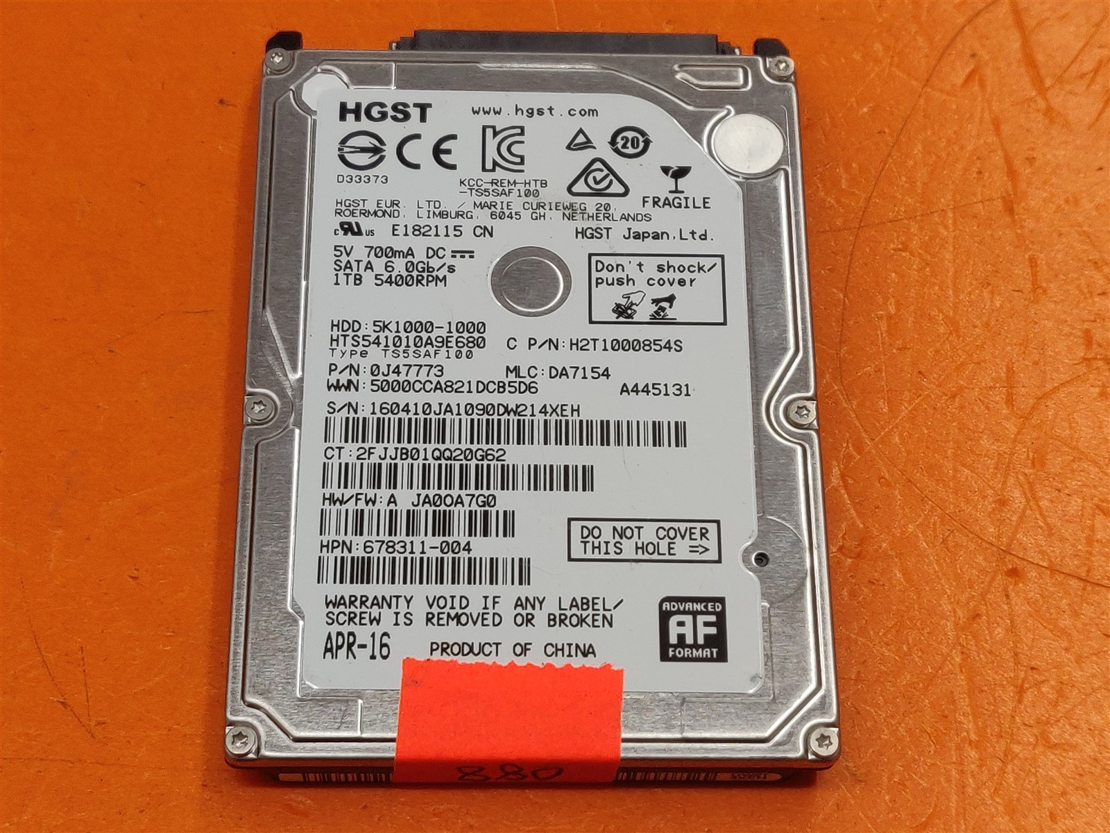 ⭐️⭐️⭐️⭐️⭐️ *AS IS* HDD Hard Drive SATA Laptop 2.5″ HGST HTS541010A9E680 1TB