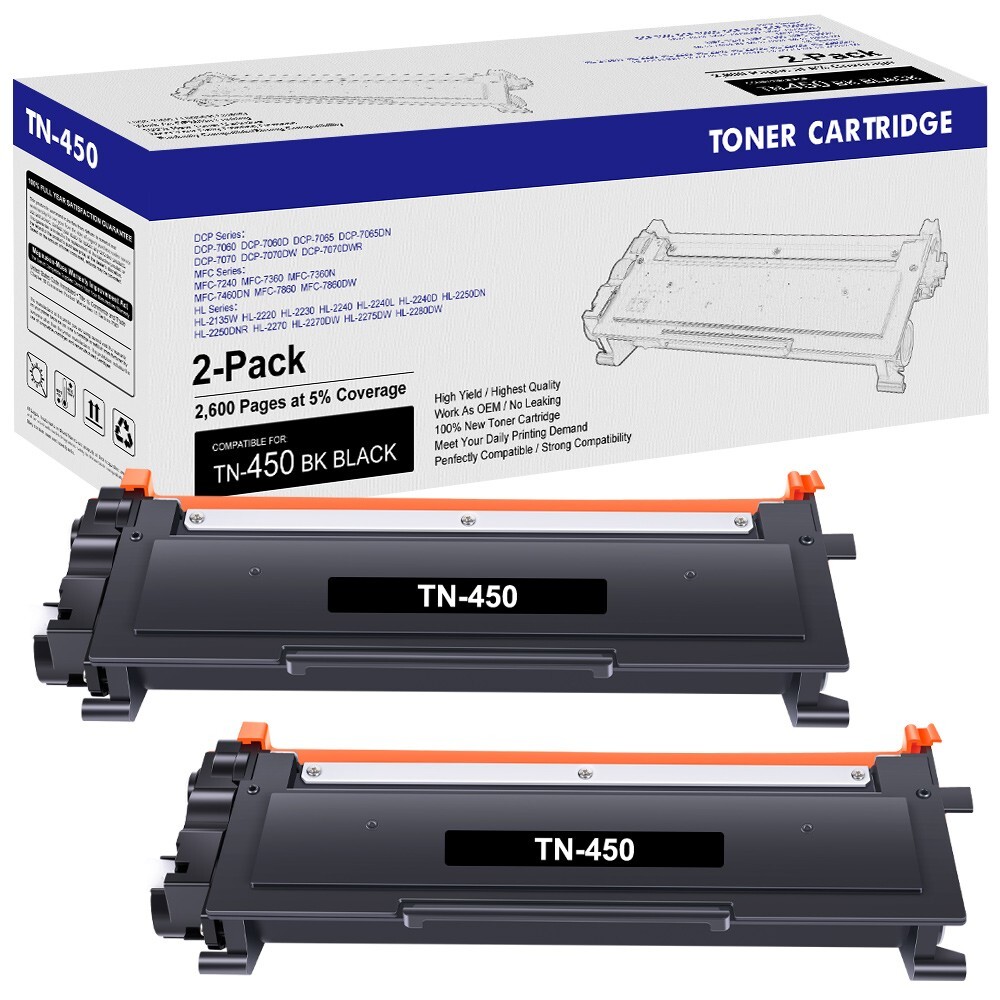NEW TN450 TN-450 High Yield Toner Cartridge For Brother Replacement – 2PK