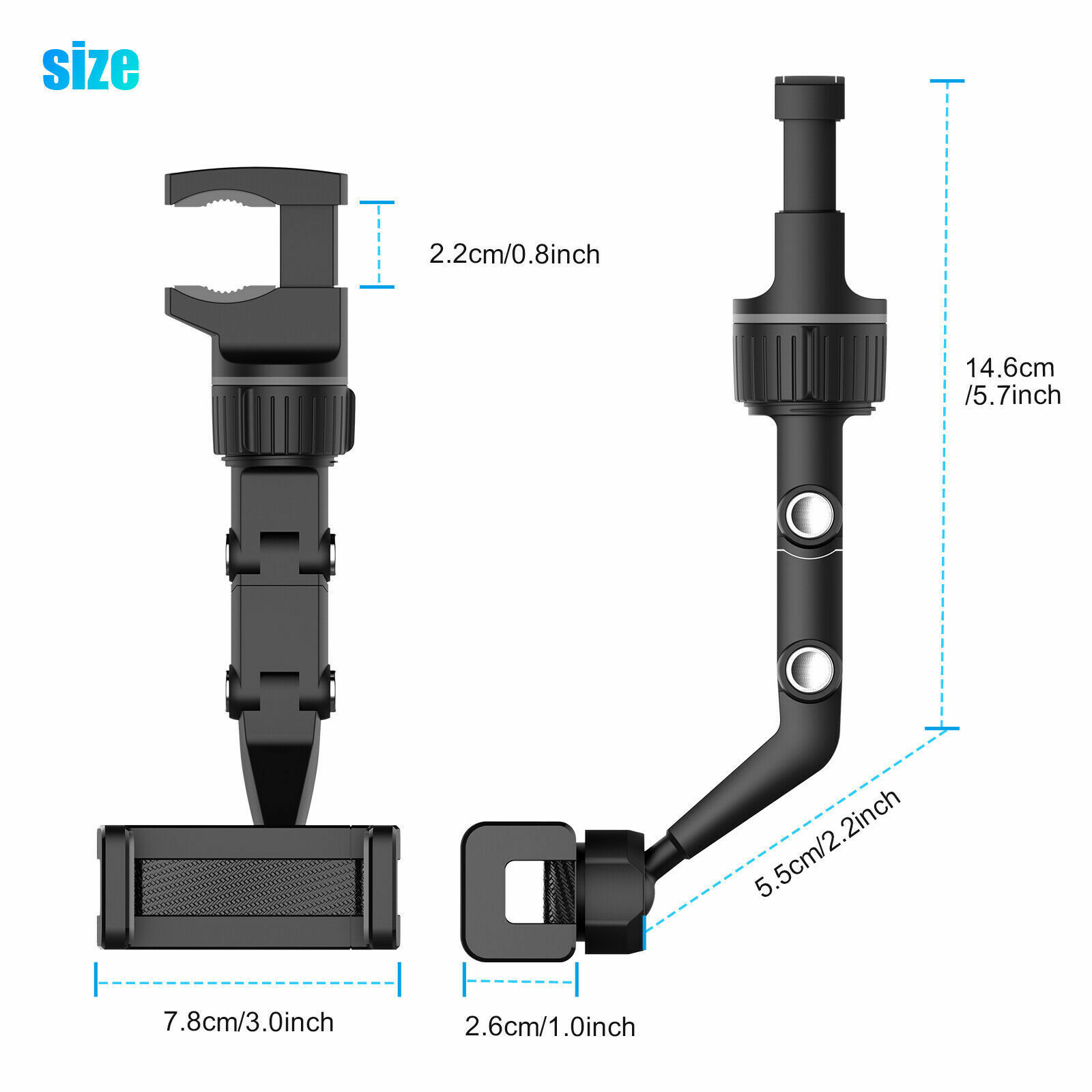 360° Rotation Car Rear View Mirror Mount Holder Stand for iPhone Android Phone