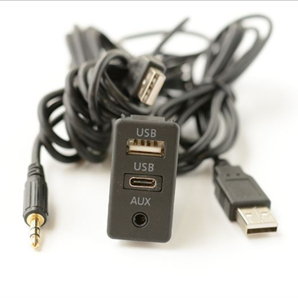 Dual USB Port Dash AUX Flush Panel Mount Extension Cable Adapter For Car Truck