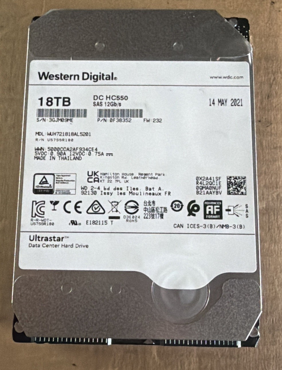 WD Ultrastar DC HC550 18TB 7.2K SAS 12Gb/s 512MB 3.5in SED HDD WUH721818AL5201