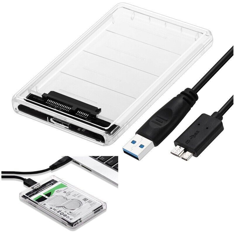 2.5″ SATA USB 3.0 Clear Hard Drive Disk HDD SSD Enclosure External Laptop Case