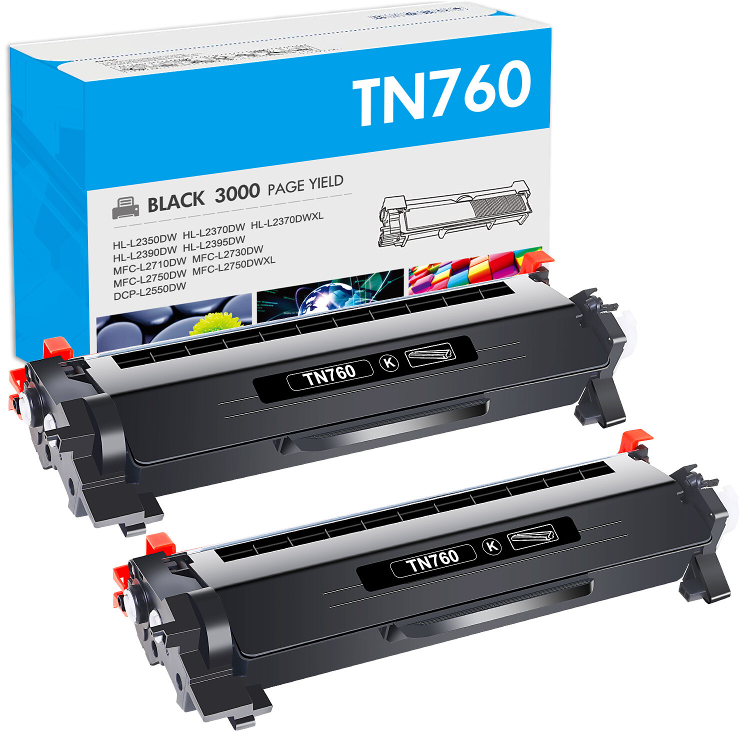 2x With IC Chip TN760 Toner Compatible for Brother TN-730 HL-L2730DW MFC-L2750DW
