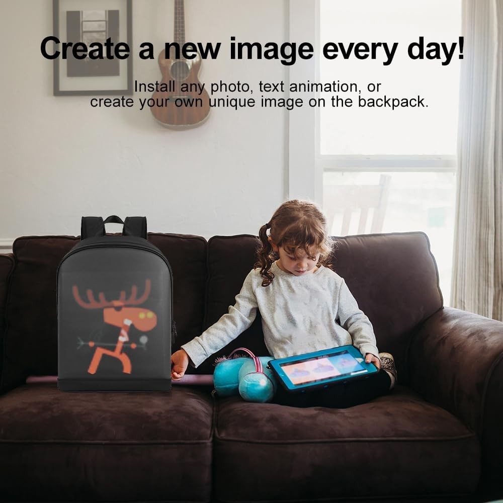LED Pixel Display Backpack APP Control Programmable Animation Laptop Travel Bag