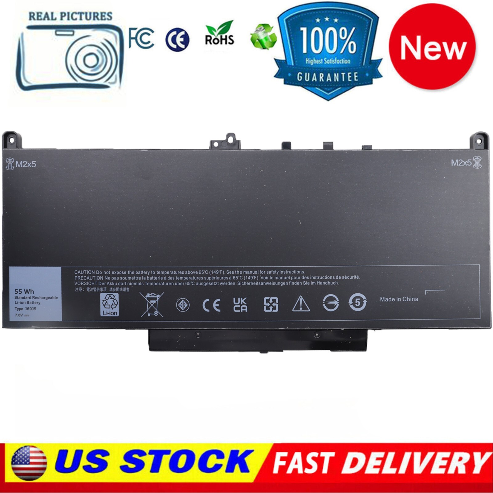 J60J5 55WH Battery For Dell Latitude E7270 E7470 J6OJ5 R1V85 451-BBSX 242WD NEW