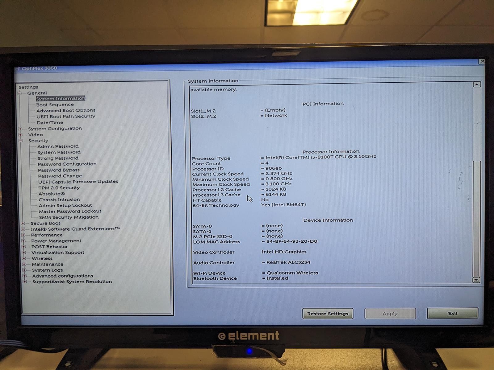 DELL OPTIPLEX 3060 MICRO i3-8100T @ 3.10GHz, 8GB RAM, NO HDD/OS