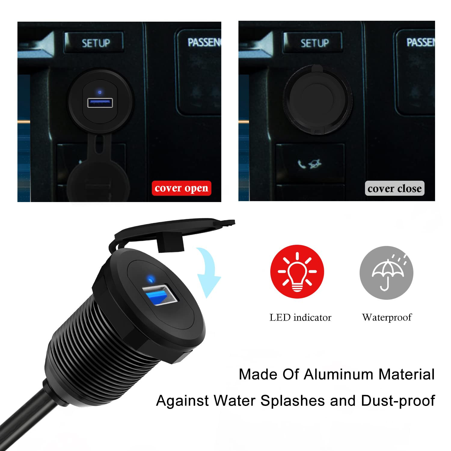 Single Port USB 3.0 Car Mount Flush Cable, USB3.0 Male to Female Car Mount Exten