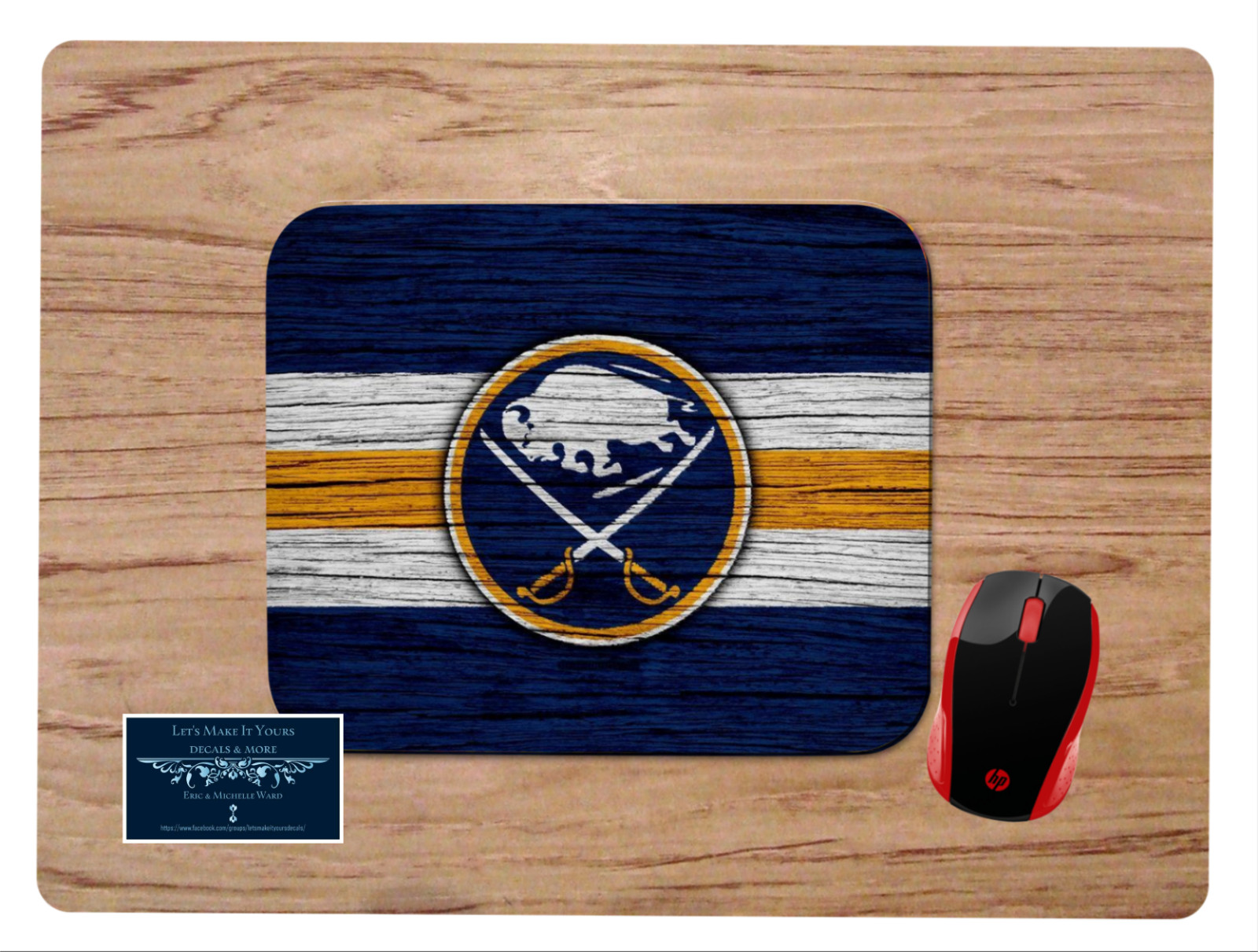 BUFFALO SABRES WOOD-GRAIN PATTERN DESK MAT MOUSE PAD HOME OFFICE GIFT NHL