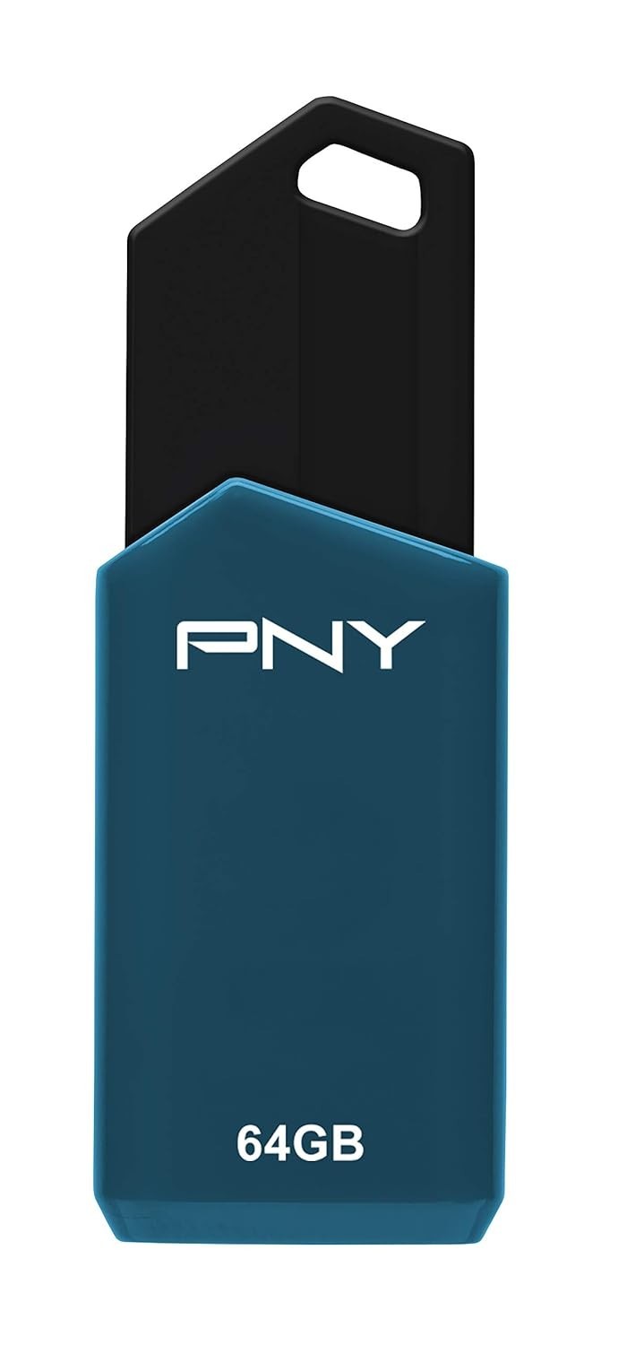 PNY Retract USB 2.0 Flash Drive, 64GB (P-FD64GRTC-GE) Blue