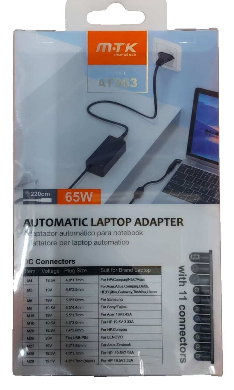 Universal Laptop Computer Charger 65W 220Cm With 11 Connectors