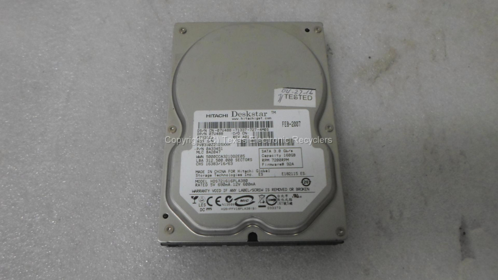 Hitachi Dell 07V488 0A33451 HDS721616PLA380 160GB 7200RPM SATA Hard Drive