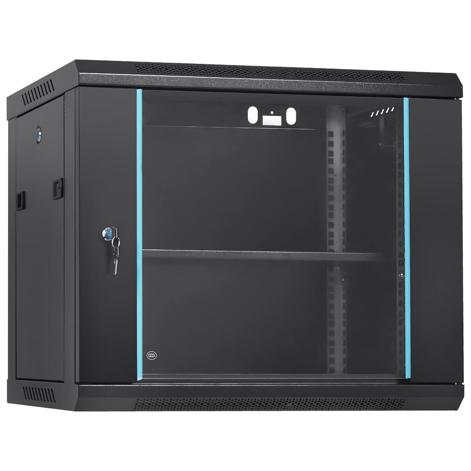 9U Wall Mount Server Cabinet with Locking Glass Door, 200 Lbs Capacity