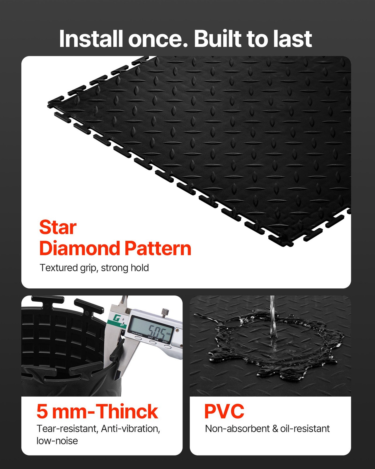 Garage Floor Tiles Interlocking, 16 Pack 20.2 x 20.2 x 0.2 in Interlocking Modul
