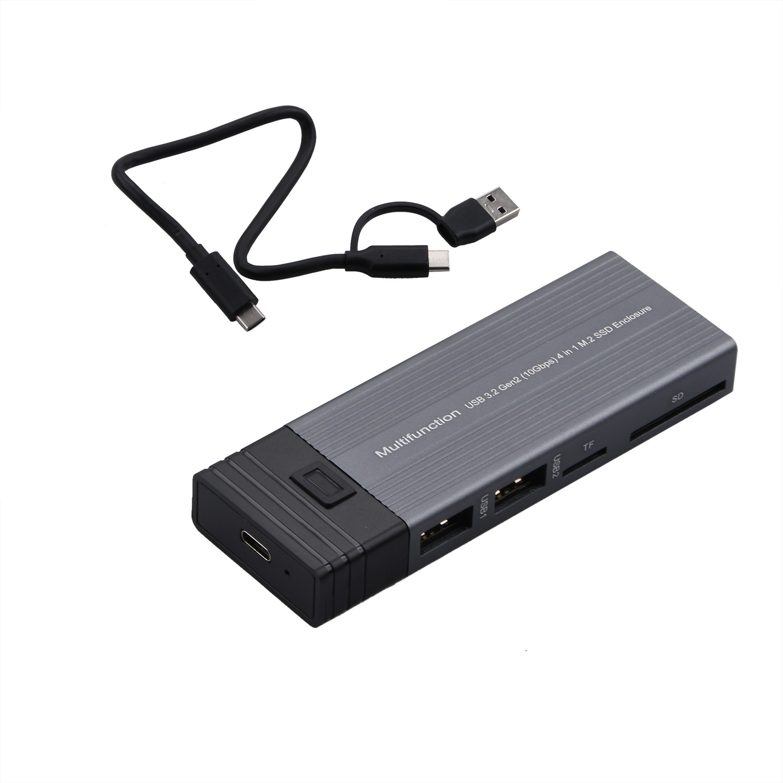 10Gbps Mobile External SSD Adapter Case 2 In 1 Design M.2 NVMe SSD&USB Hub