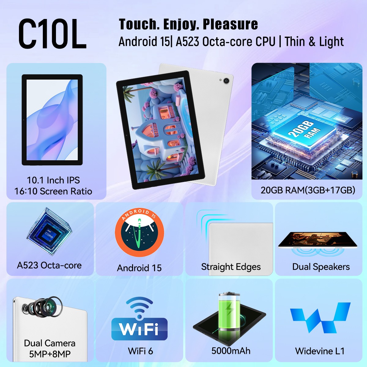 AEEZO 2026 Newest Tablet Android 15 Tablet 20GB RAM+64GB ROM Octa-Core 2.4G+5G