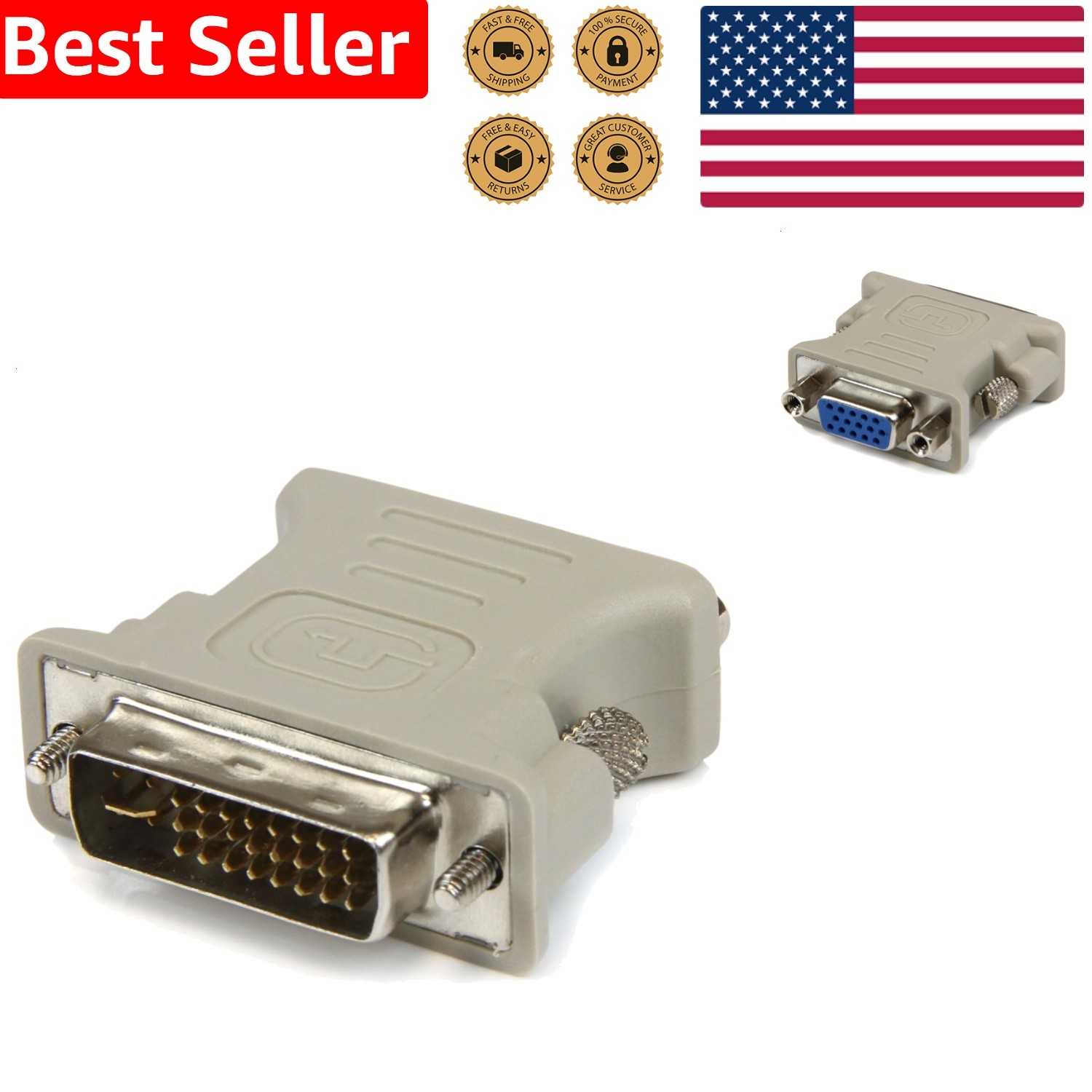 High Quality DVI to VGA Adapter Beige Male to Female Converter Cable