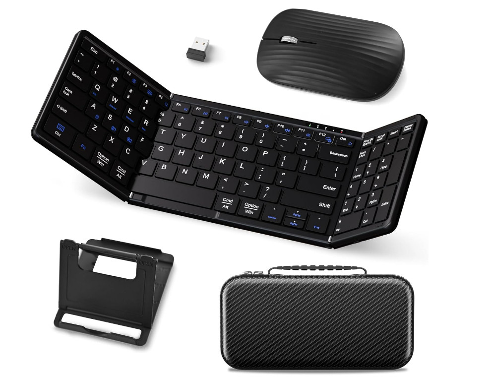 Foldable Keyboard and Mouse, USB-C Rechargeable Folding Wireless Bluetooth Keybo