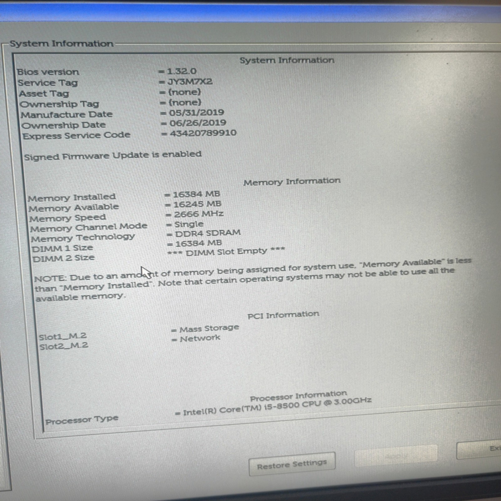 Dell OptiPlex 7060 SFF i5-8500 16GB 256GB SSD Win 10 Pro NO AC ADAPTER