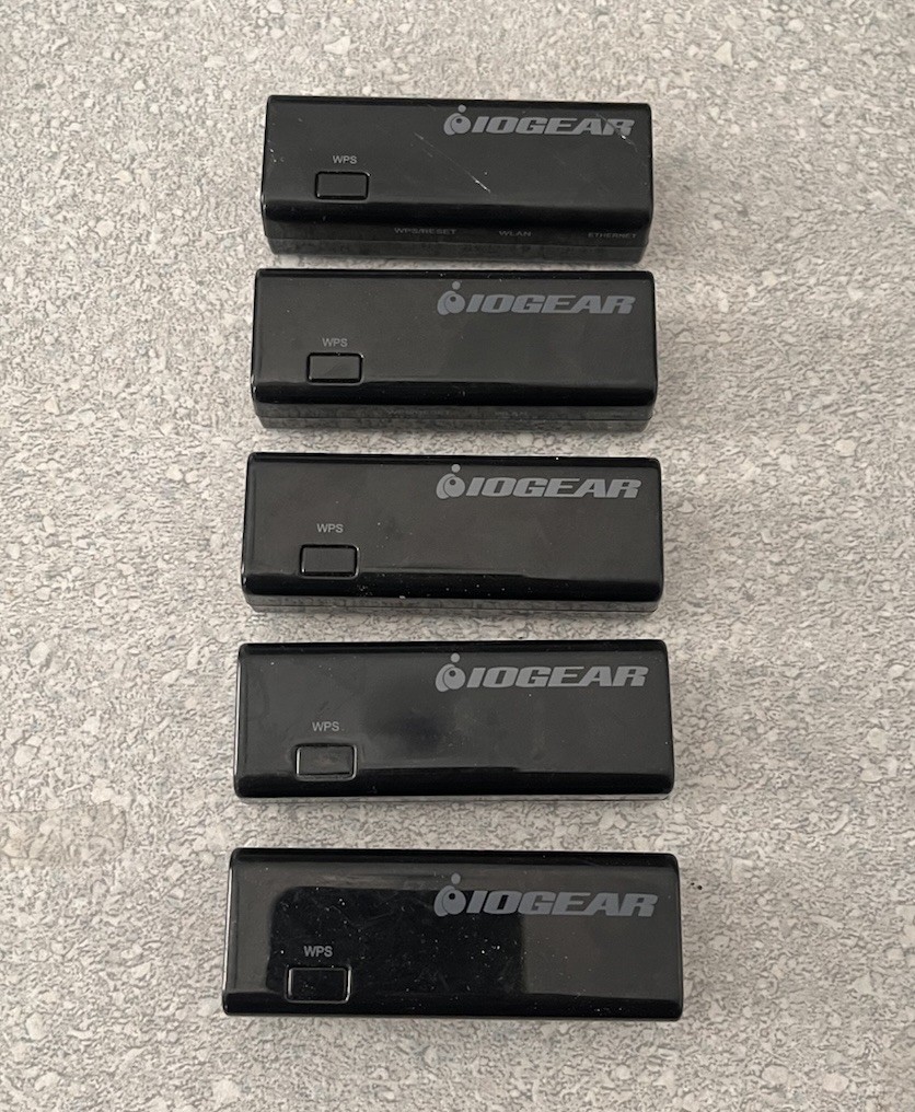 Lot of 5 IOGEAR Universal Wireless Adapter Ethernet to WiFi Converter (Used)