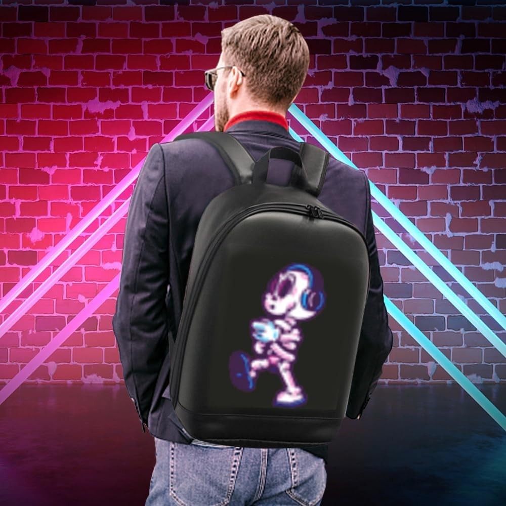 LED Pixel Display Backpack APP Control Programmable Animation Laptop Travel Bag