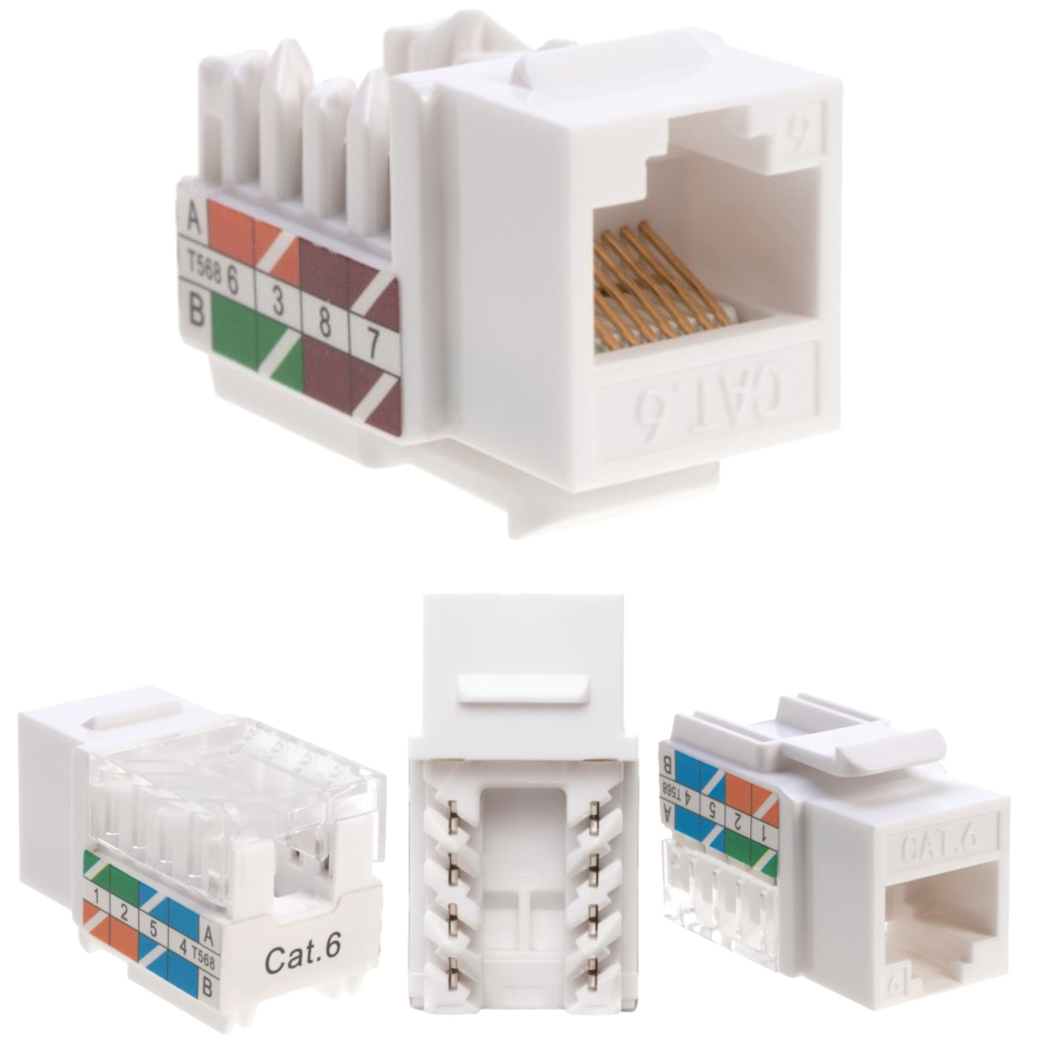 200 pcs Cat6 Punchdown Keystone Jack White 45 Degree Angle Ethernet Network PACK