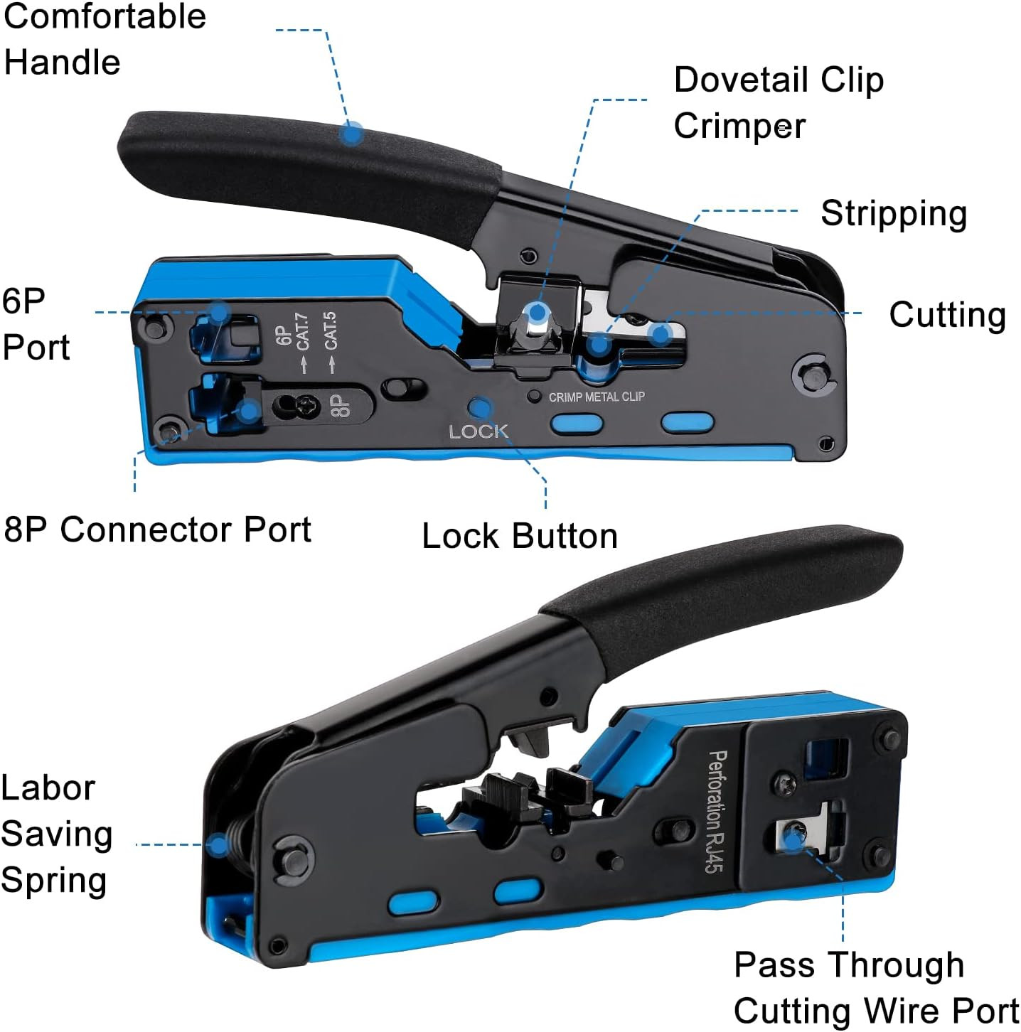 RJ45 Pass through Crimp Tool Ethernet Crimping Tool for CAT7/CAT6/CAT5