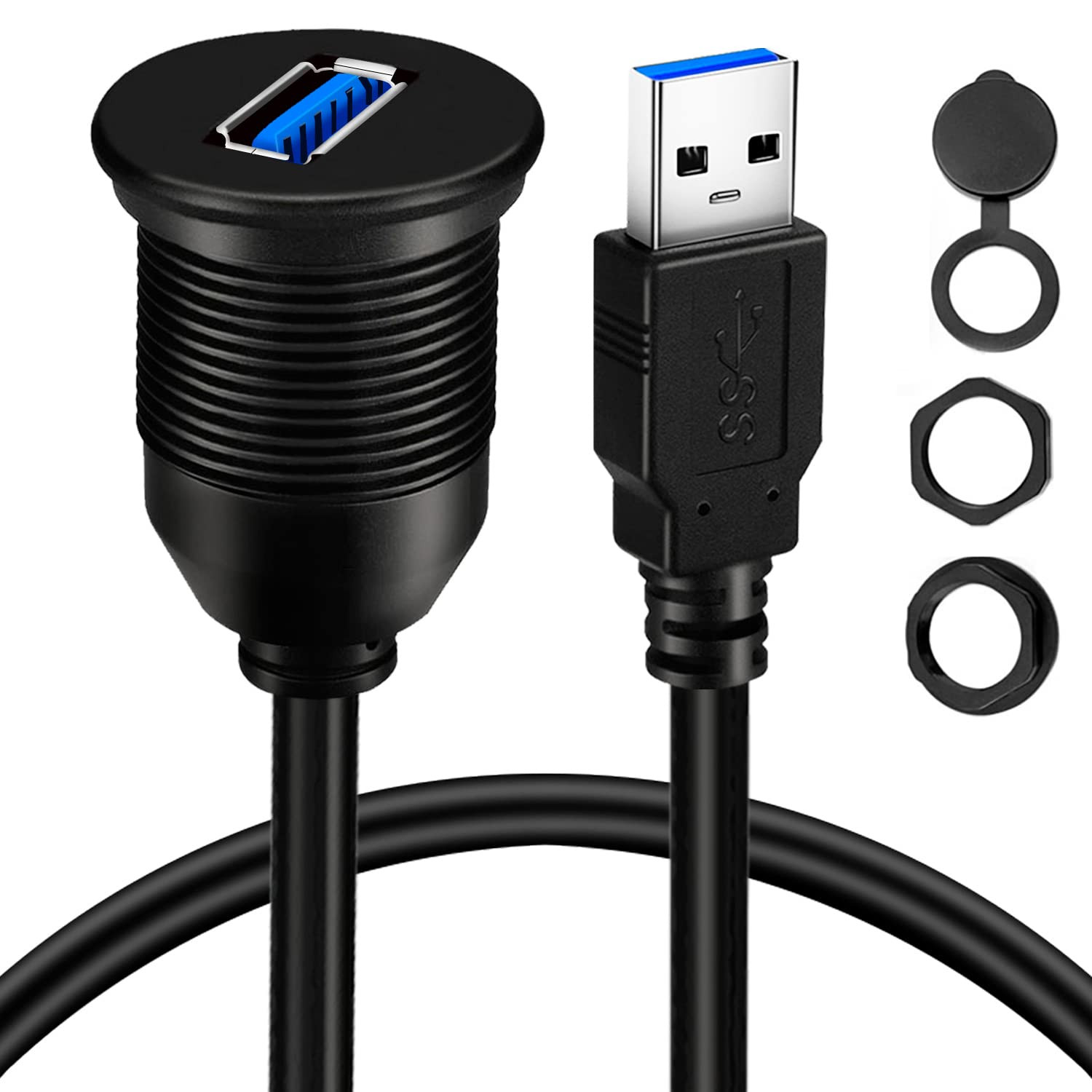 Single Port USB 3.0 Male To Female AUX Car Mount Flush Cable Waterproof Extensio