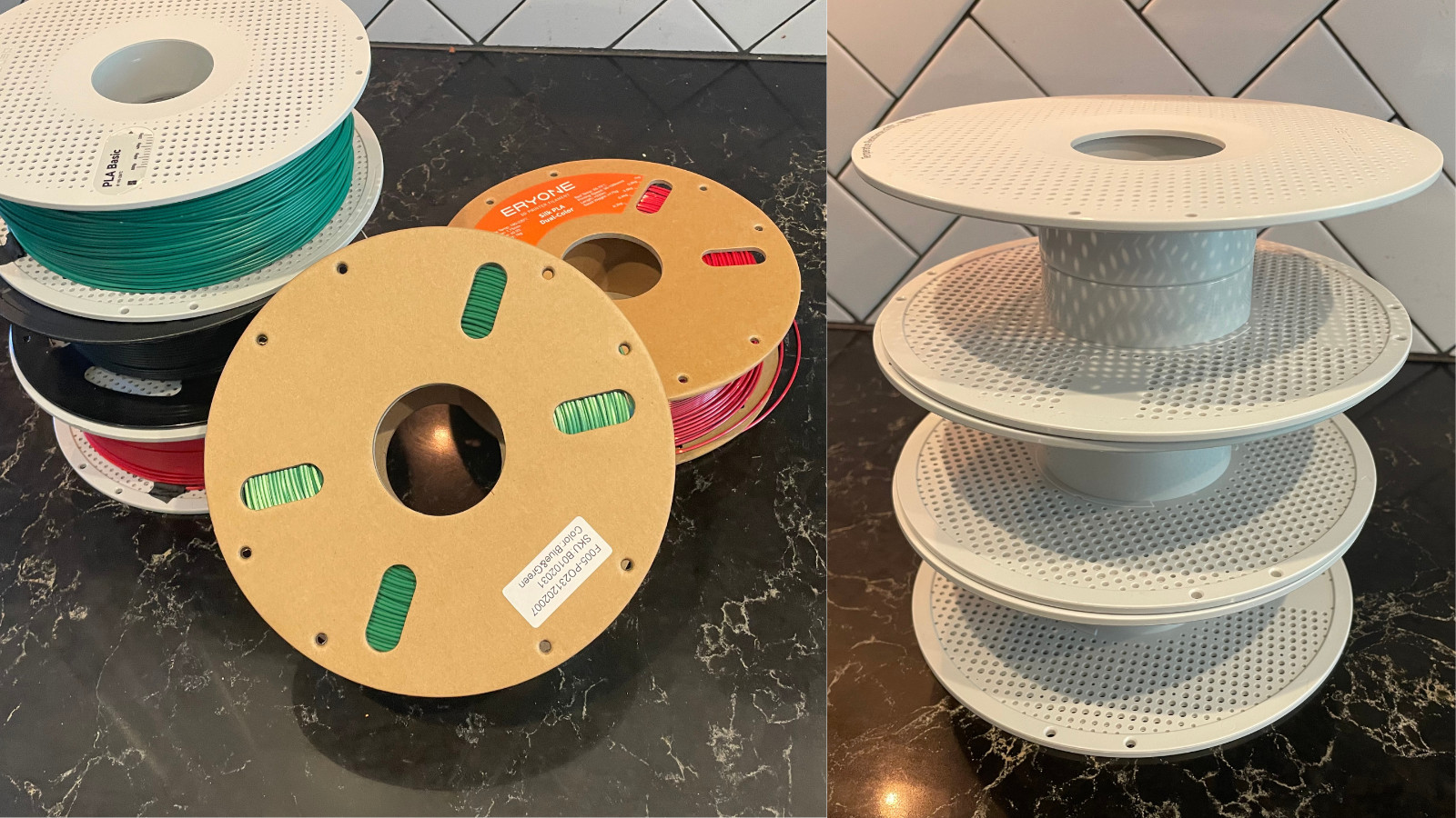 Bamboo Labs Filament LOT Green, Red, Black, Two Multicolor Spools + 3 Refills