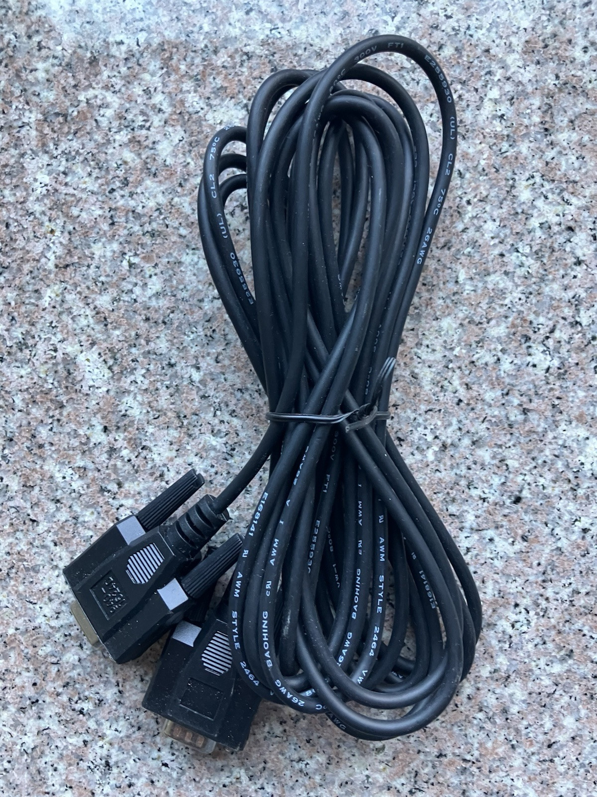 9 Pin D Male to 9 Pin D Female Cable ~ 16 ft. AWM 2464, 26 AWG
