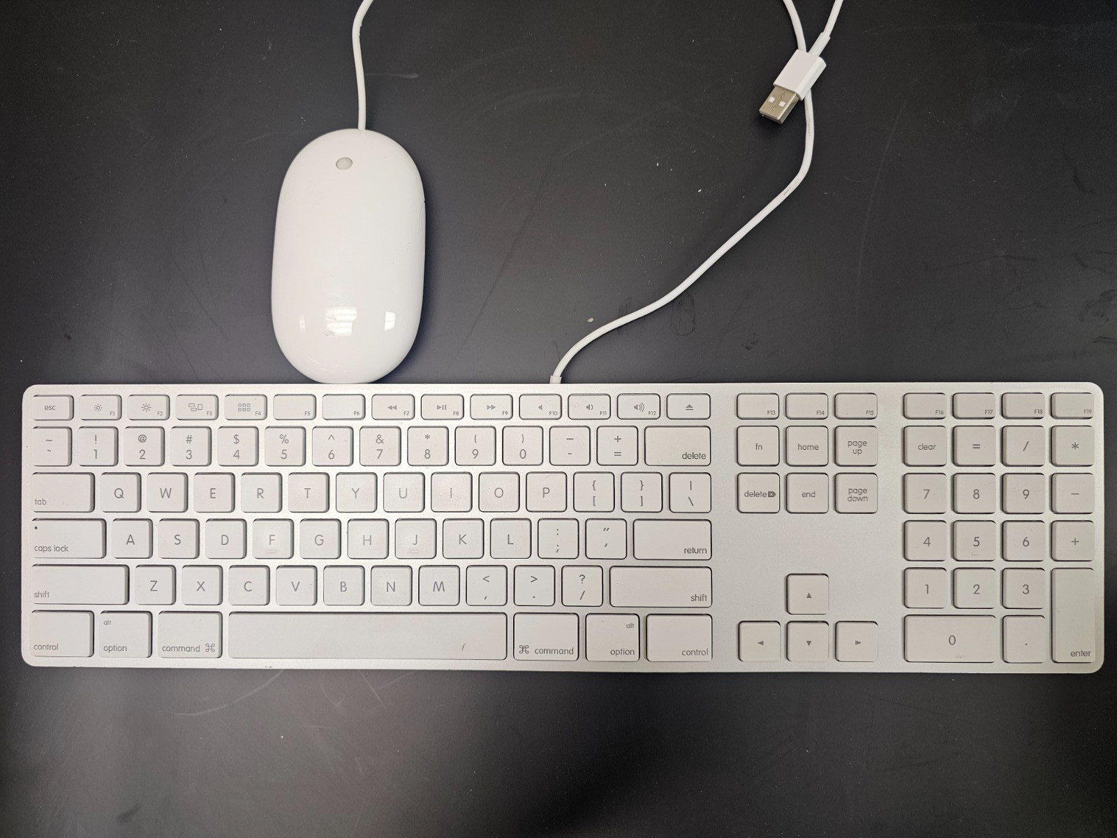 Apple Wired USB Keyboard & Mouse Bundle White QWERTY Plug & Play A1152 A1243