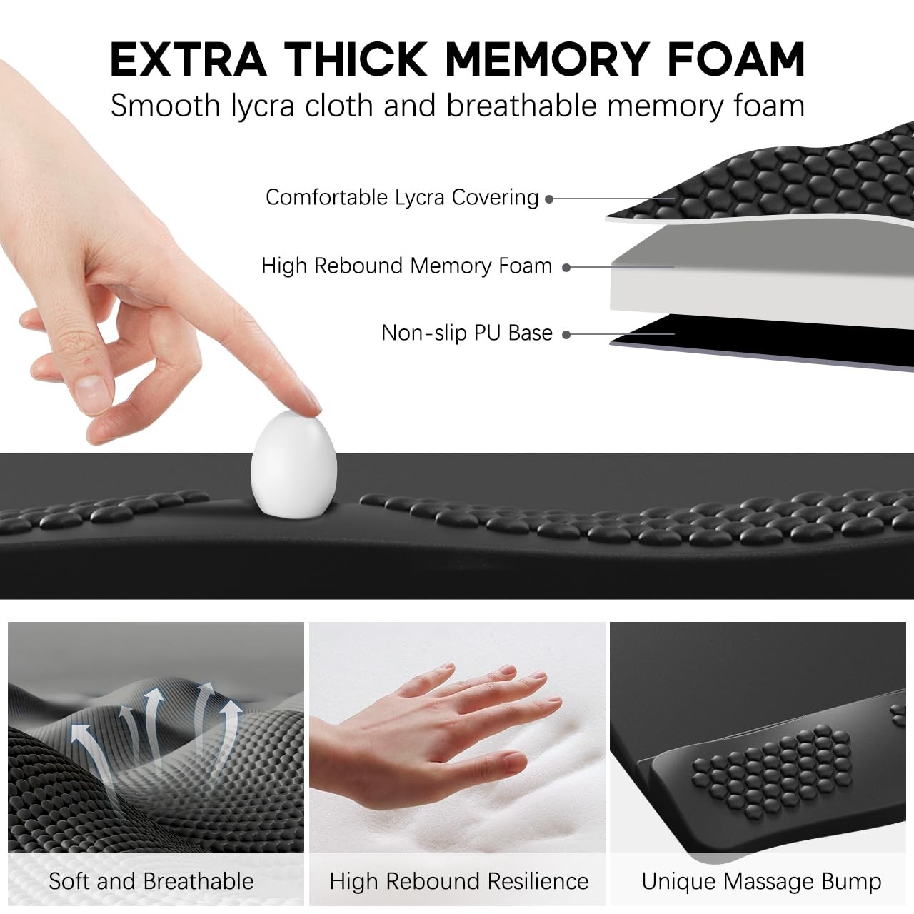 Black Ergonomic Computer Keyboard Stand With Wrist Rest Base 17.13×9.5 In