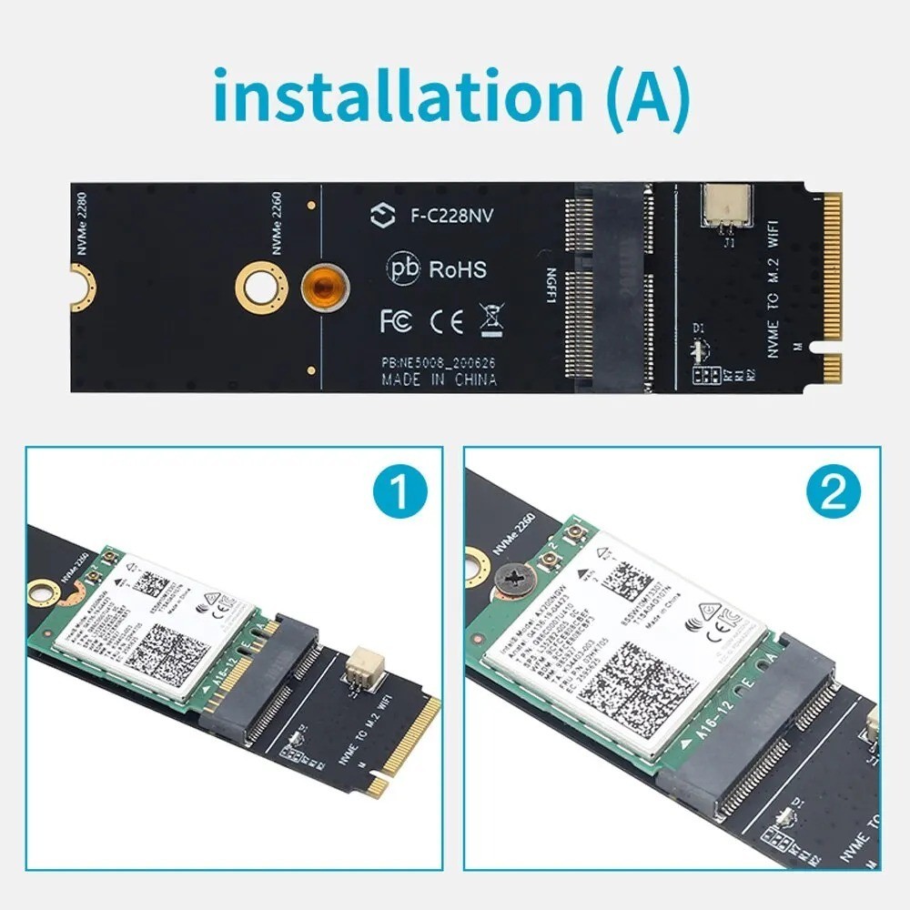M.2 A+E Key to NVMe PCIe Port Converter Adapter for Wi-Fi & Bluetooth Cards