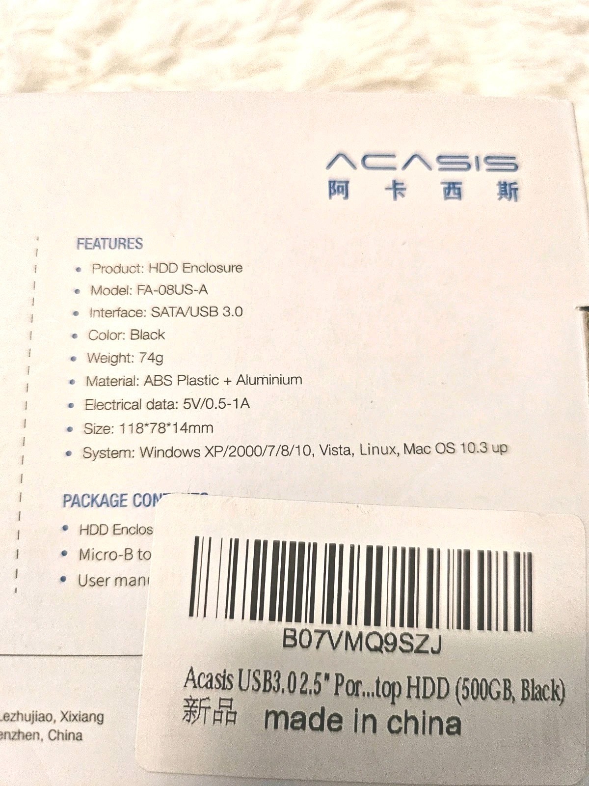 Acasis 2.5/3.5 Inch Plastic USB 3.0 to SATA Hard Drive Enclosure