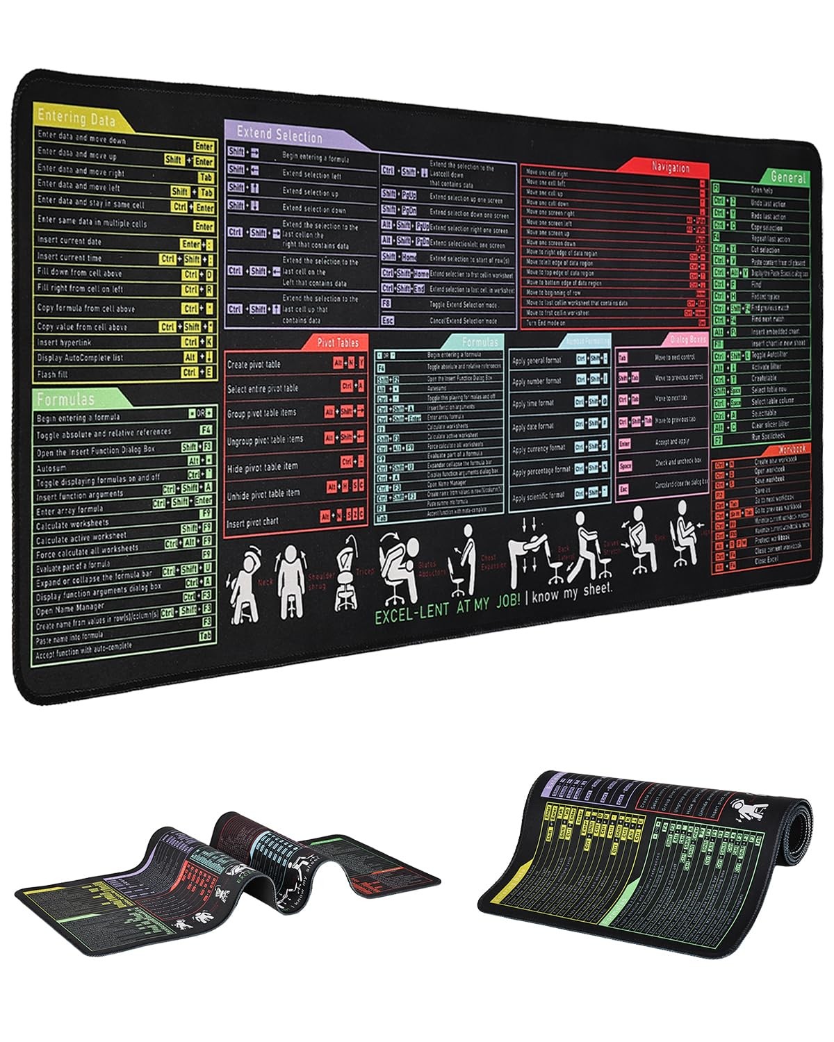Large Excel Cheat Sheet Desk Pad,Waterproof Non-Slip Excel Mouse Pad Shortcut…