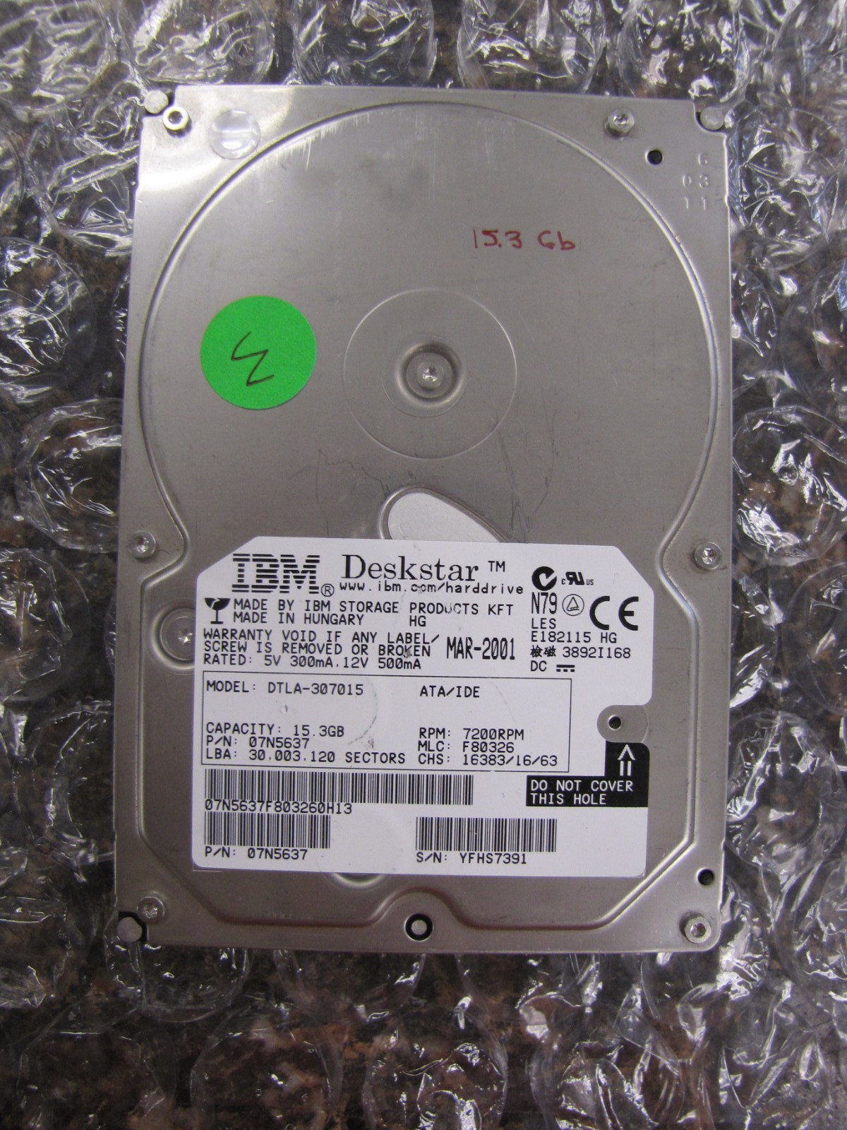 IBM Deskstar DTLA-307015 15.3GB 7200RPM 3.5″ ATA/IDE HDD TESTED & WORKING -NL12