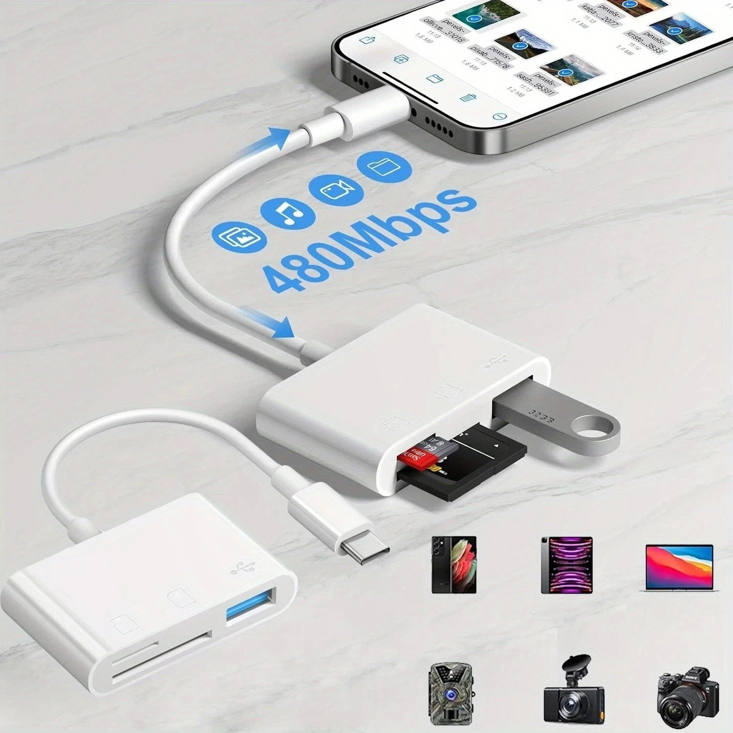 USB C to SD Card Reader, 3-in-1 Hub Converter, Micro SD TF Memory Type-C Adapter