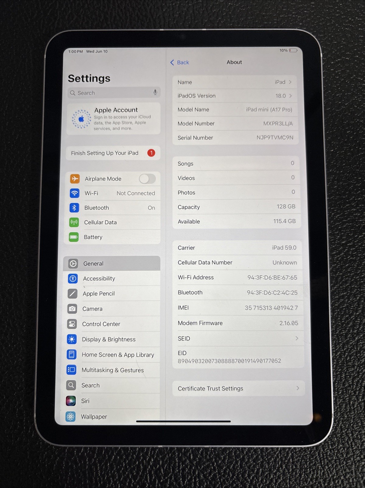 Unlocked Apple iPad mini (A17 Pro) 128GB Purple MXPR3LL/A
