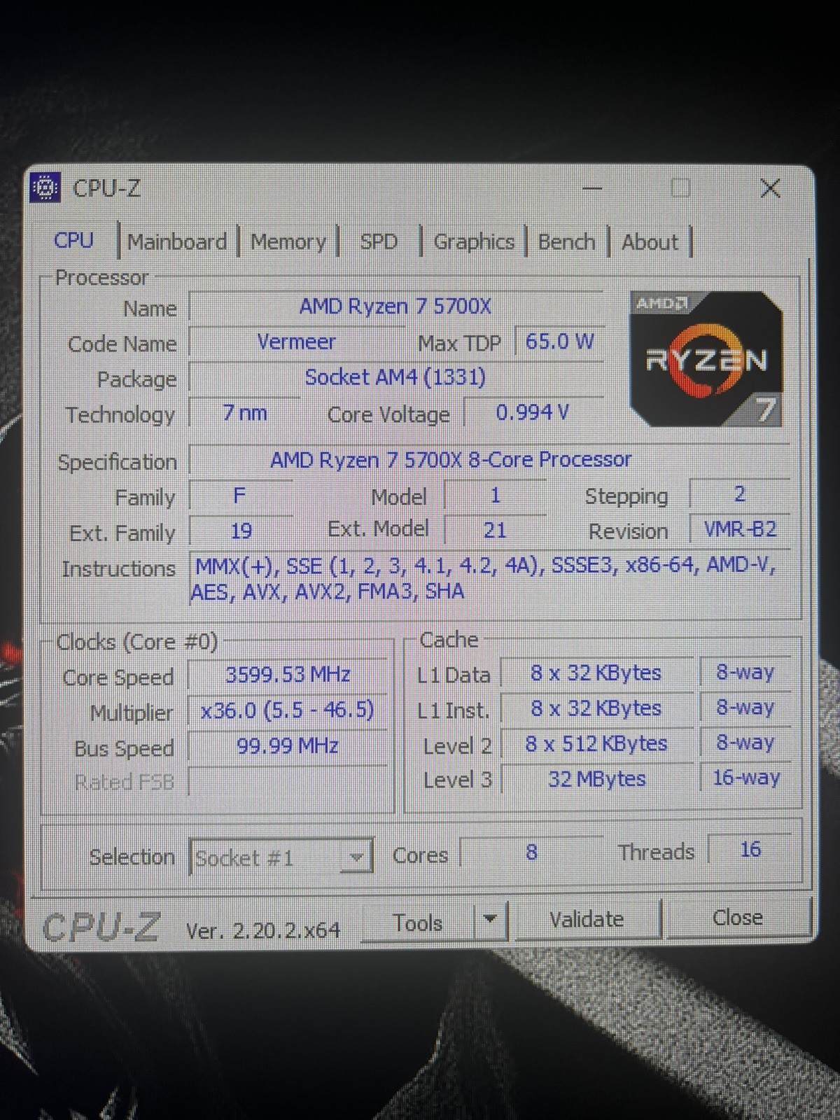 AMD Ryzen 7 5700X 8-Core 16-Thread Socket AM4 CPU Processor 3.4ghz