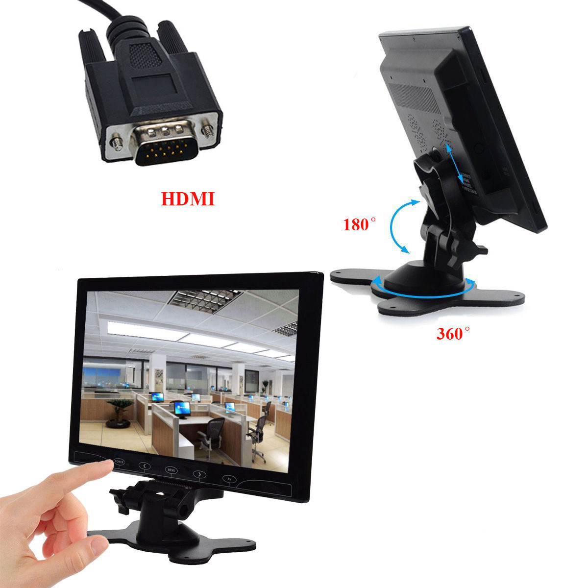 Portable Monitor 10 inch LCD Display Screen with AV VGA HDMI Input for DSLR PC