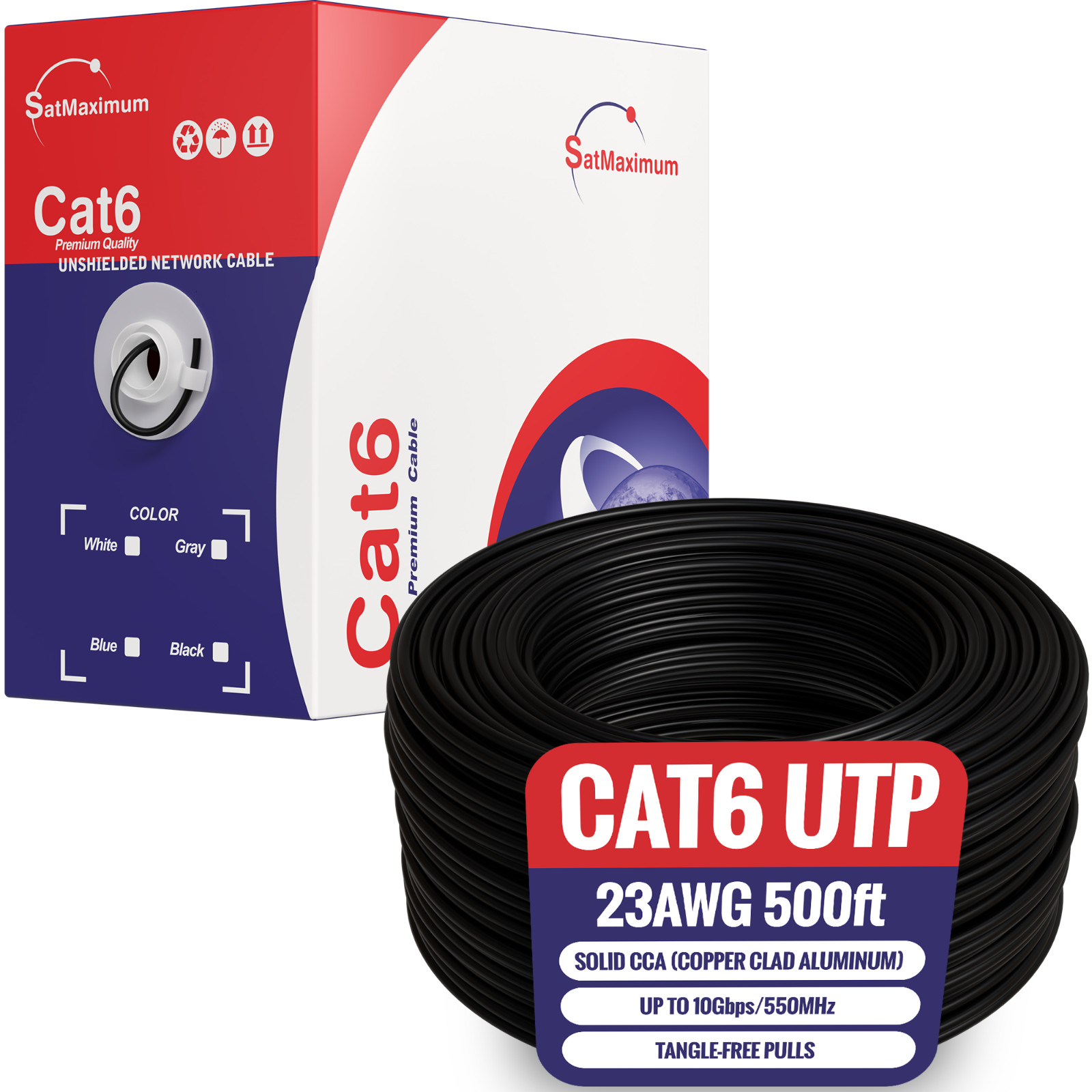 CAT6 500FT Cable CCA UTP Unshielded Solid 23AWG Ethernet LAN Network RJ45 Black