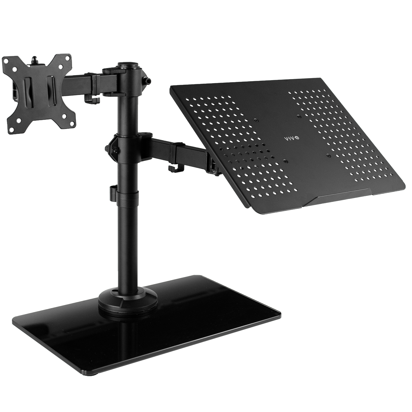 VIVO Black Laptop & Monitor Desk Stand with Glass Base, Fits up to 32″ Screen