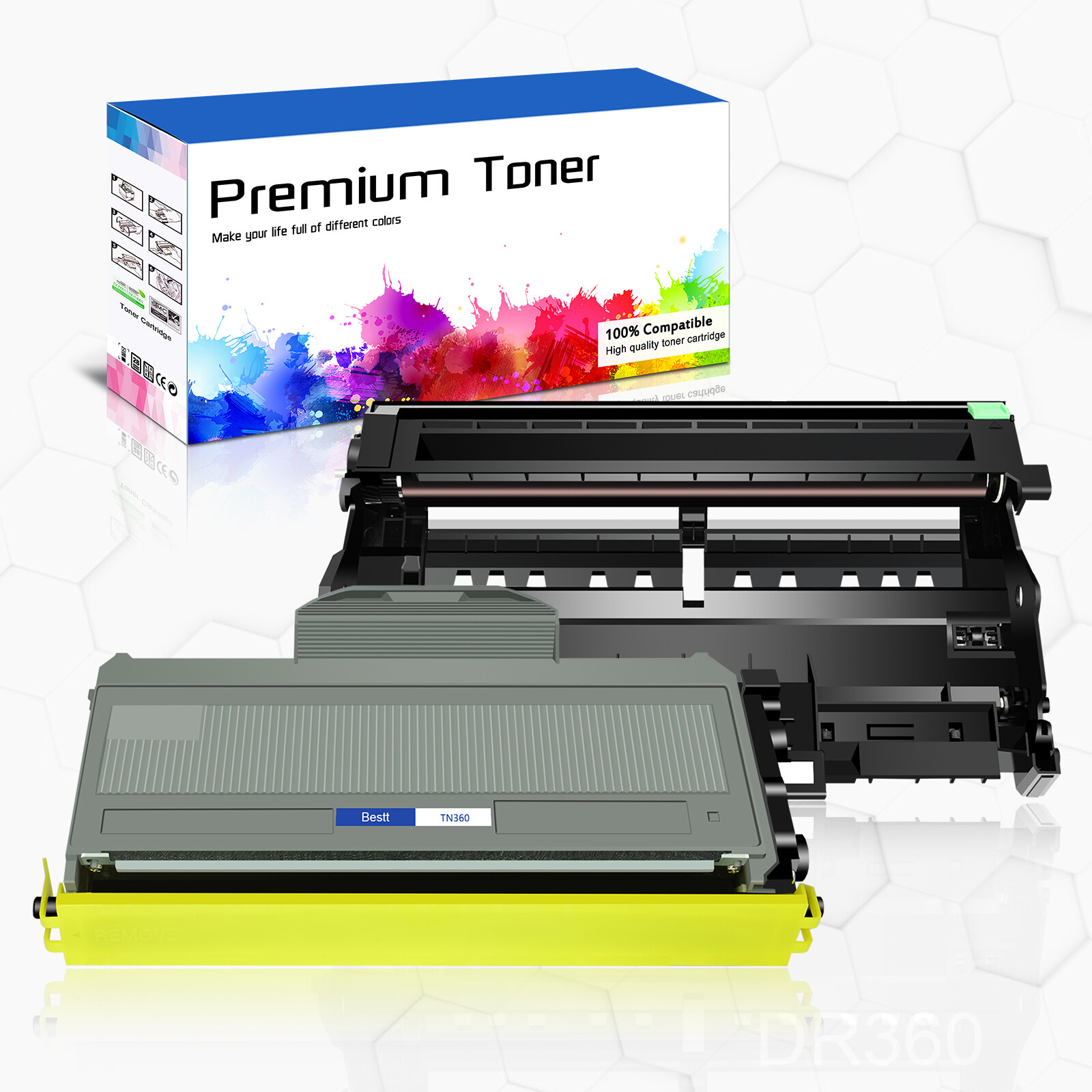 1PK TN360 Toner + 1PK DR360 Drum Fit for Brother DCP-7030 DCP-7045N MFC-7440N BK