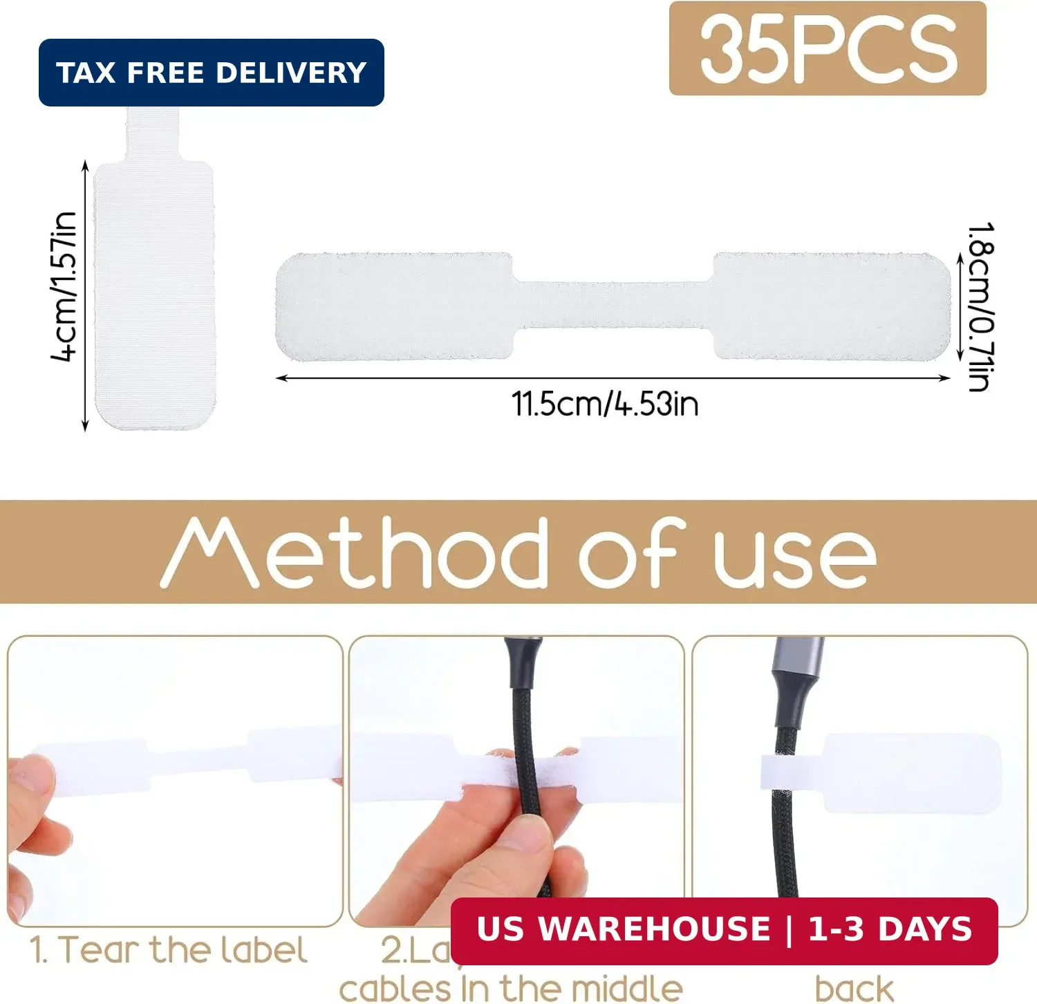 35PCS Reusable Cable Cord Wire Labels, Self-Adhesive Hook and Loop Cable Labels,