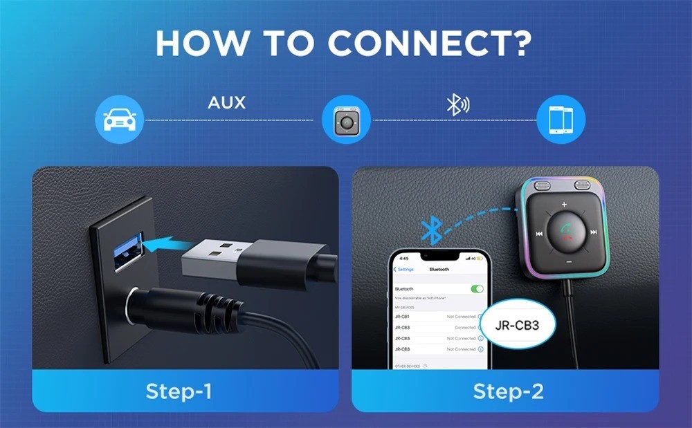 JOYROOM Bluetooth 5.4 Aux Adapter Car Receiver Built-in Mic & Noise Cancellation