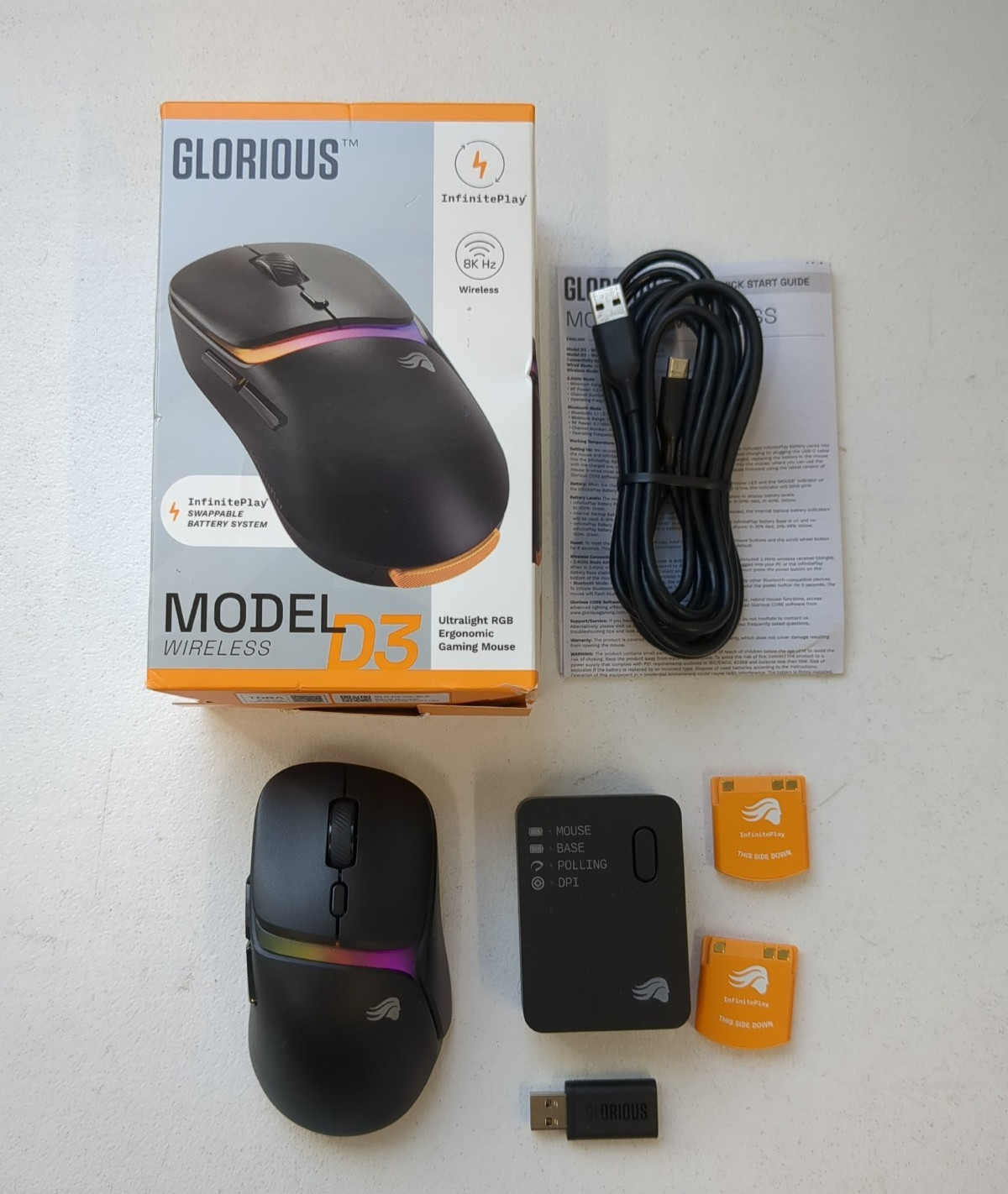Glorious Model D3 Lightweight Wireless Gaming Mouse Optical InfinitePlay Battery