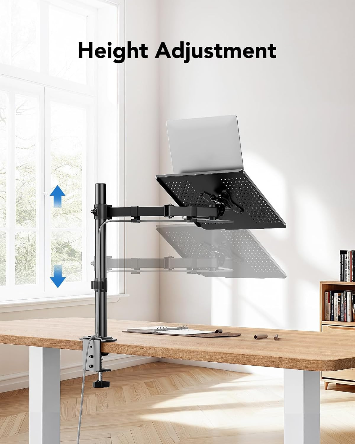 HUANUO Laptop Desk Mount – 17′ to 32′ Monitor Arm, Ventilated Tray