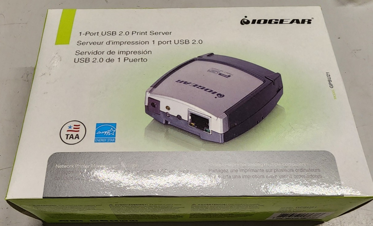 IOGear GPSU21 USB 2.0 Print Server 10/100BTX 1-Port GPSU21 New