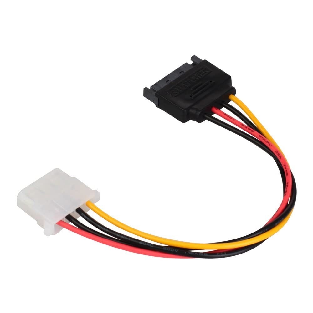 SATA 15 Pin Male to 4-Pin Molex Female Power Cable – 3 Pack of 7-inch Cords